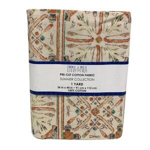 1 YD New Emma & Mila 36" X 44" Summer Canoe Paddle Tiles Quilting Cotton Fabric